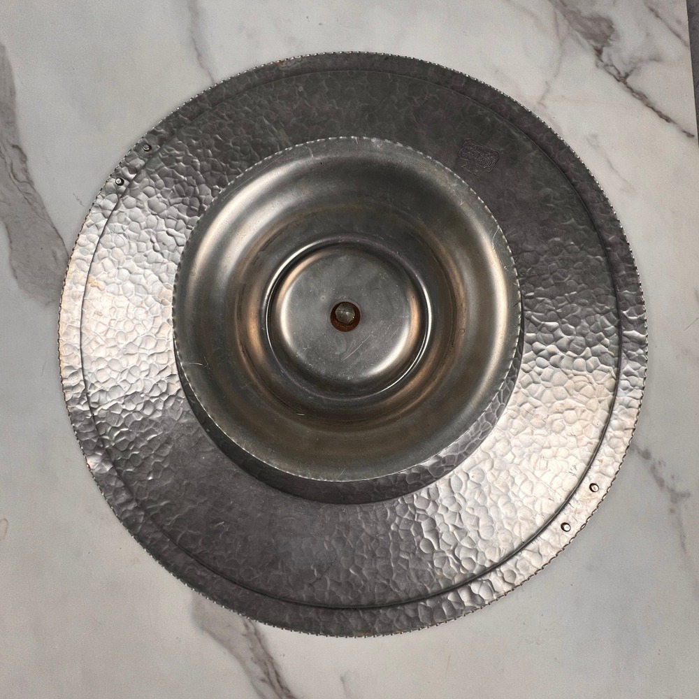 Vintage Hammered Aluminum Footed Serving Tray Silver Tulip Floral Scalloped 14.5 - Picture 15 of 16